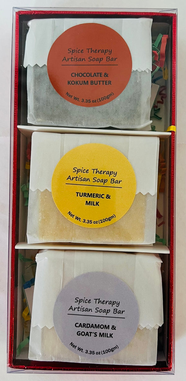 3 Combo Spice Therapy Artisan Soap sets - Chocolate & Kokum Butter/Turmeric & Milk/ Cardamom & Goat's milk