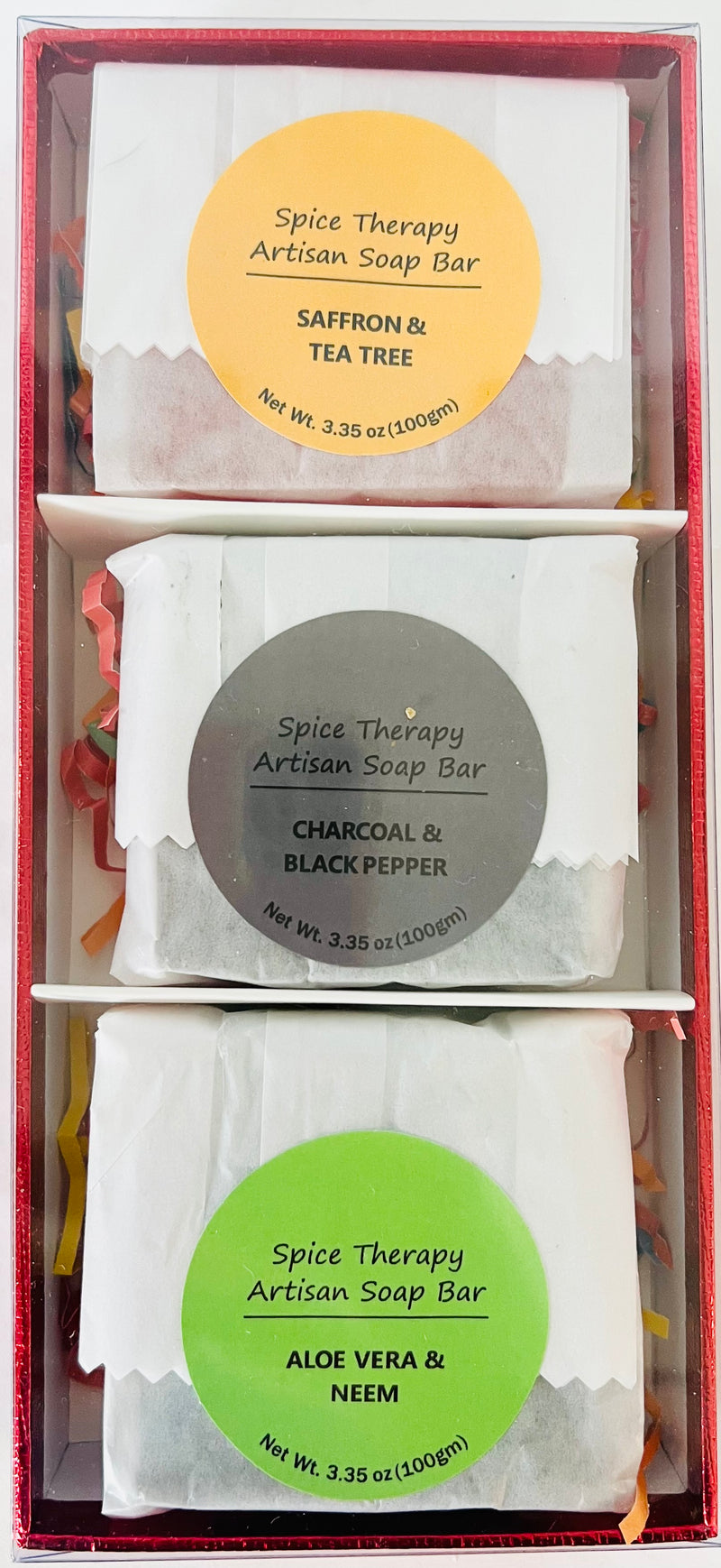 3 Combo Spice Therapy Artisan Soap sets - Saffron& Tea tree/ Charcoal & Black pepper/ Aloe Vera & Neem