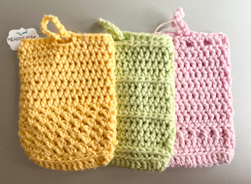 100% Cotton Crochet Soap Savers- Set of 3